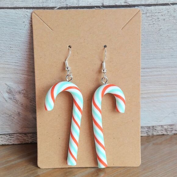 handmade Jewelry - 3D Christmas Earrings Candy Cane Earrings